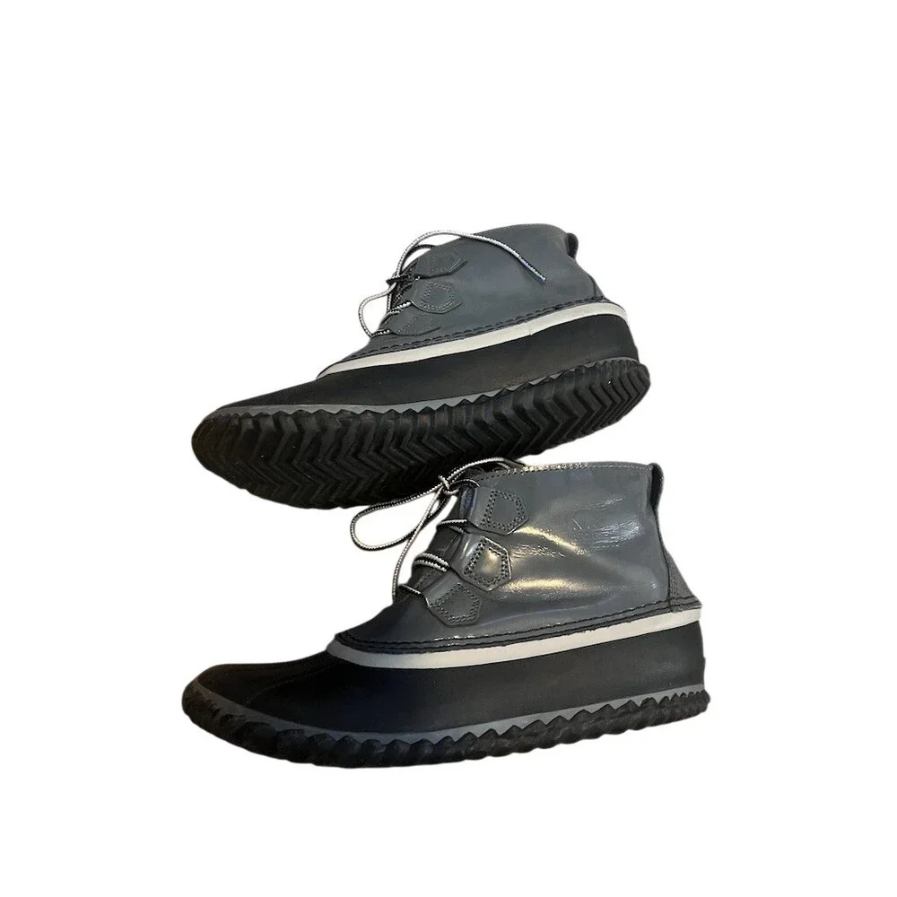 Sorel Out N About Womens Duck Boots Gray Black Lace Up Waterproof Size 9.5